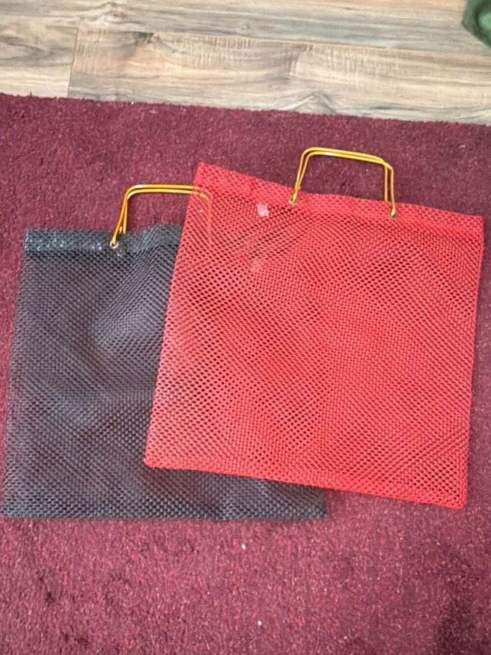 Vintage 1970s Shopper Bags with handle - Red and Brown